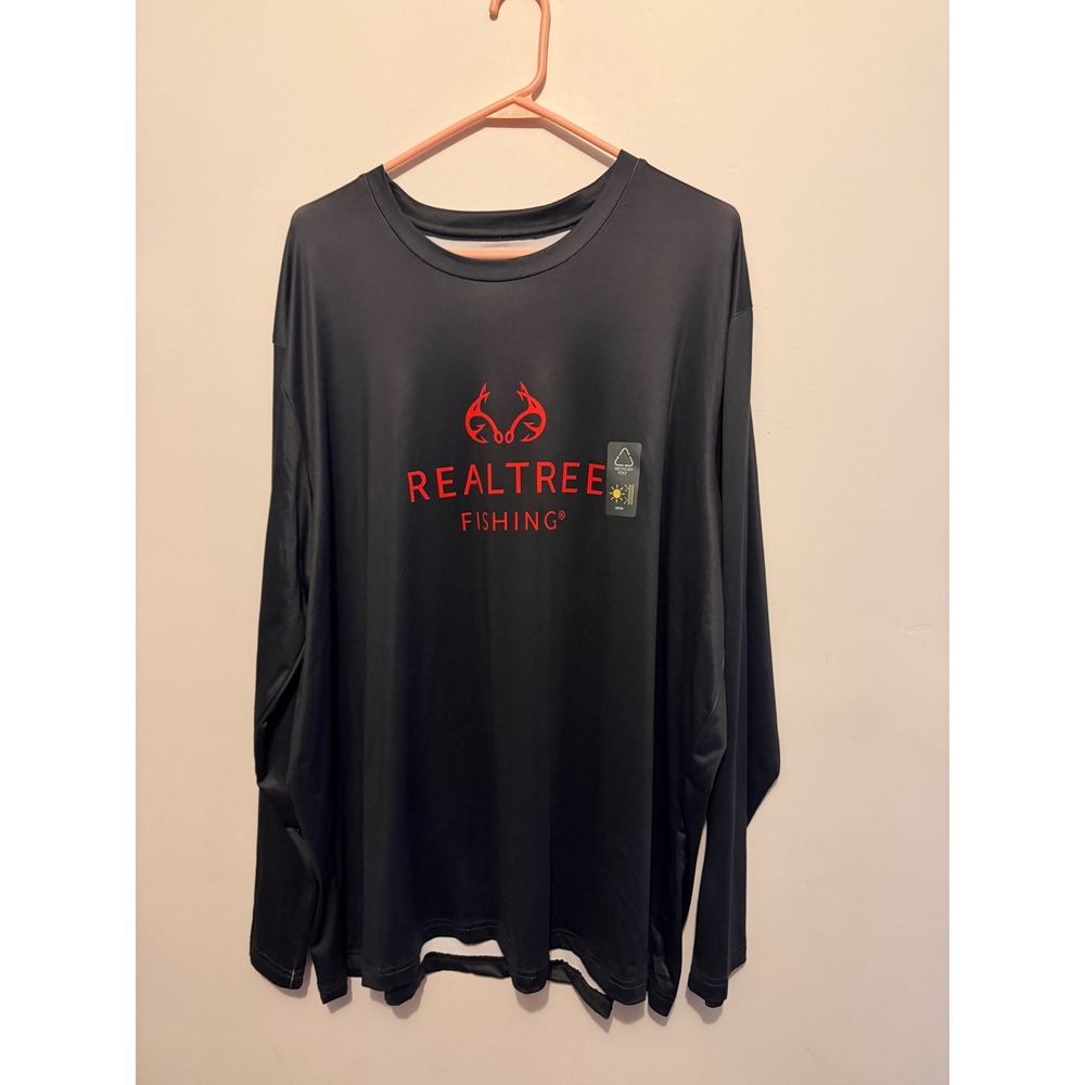 Realtree Fishing Mens 3XL Black Americana Long Sleeve Performance Tee UPF 30 NEW